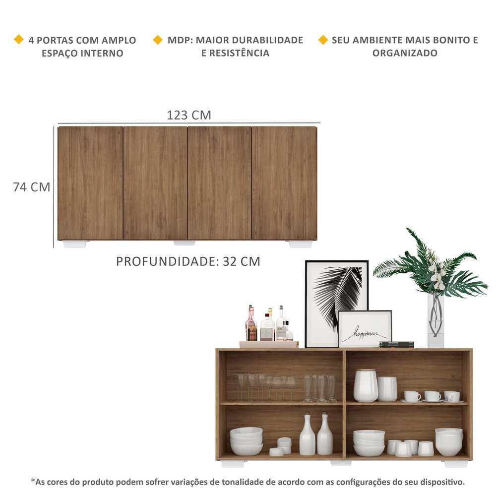 Aparador Buffet 4 Portas com Pés Quadrados Veneza Multimóveis V3557 Rustic/Branco