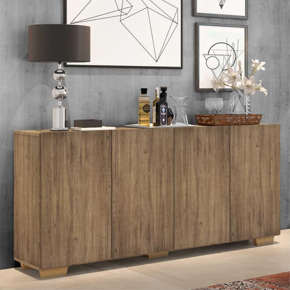Aparador Buffet 4 Portas com Pés Quadrados Veneza Multimóveis V3557 Rustic/Natural