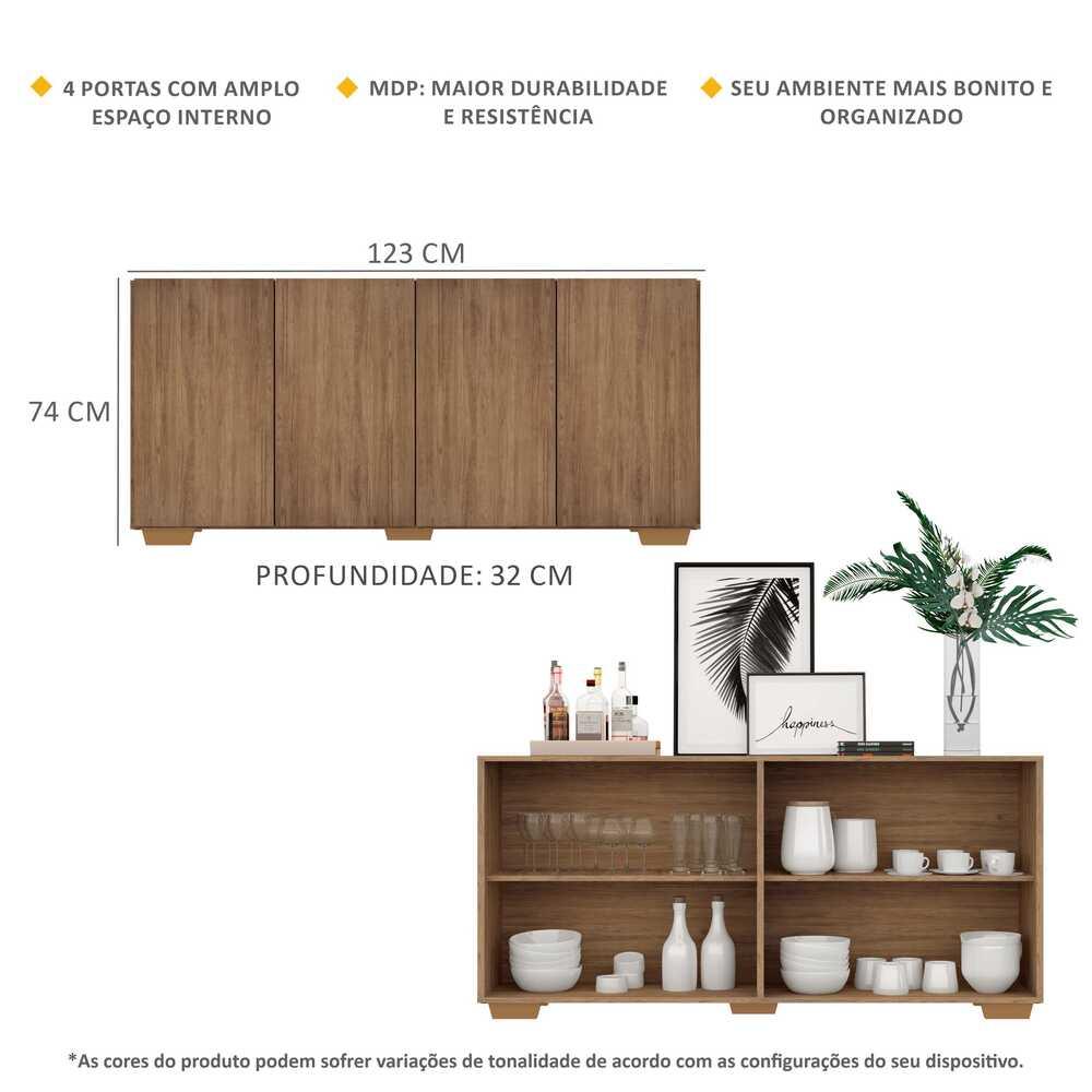 Aparador Buffet 4 Portas com Pés Quadrados Veneza Multimóveis V3557 Rustic/Natural