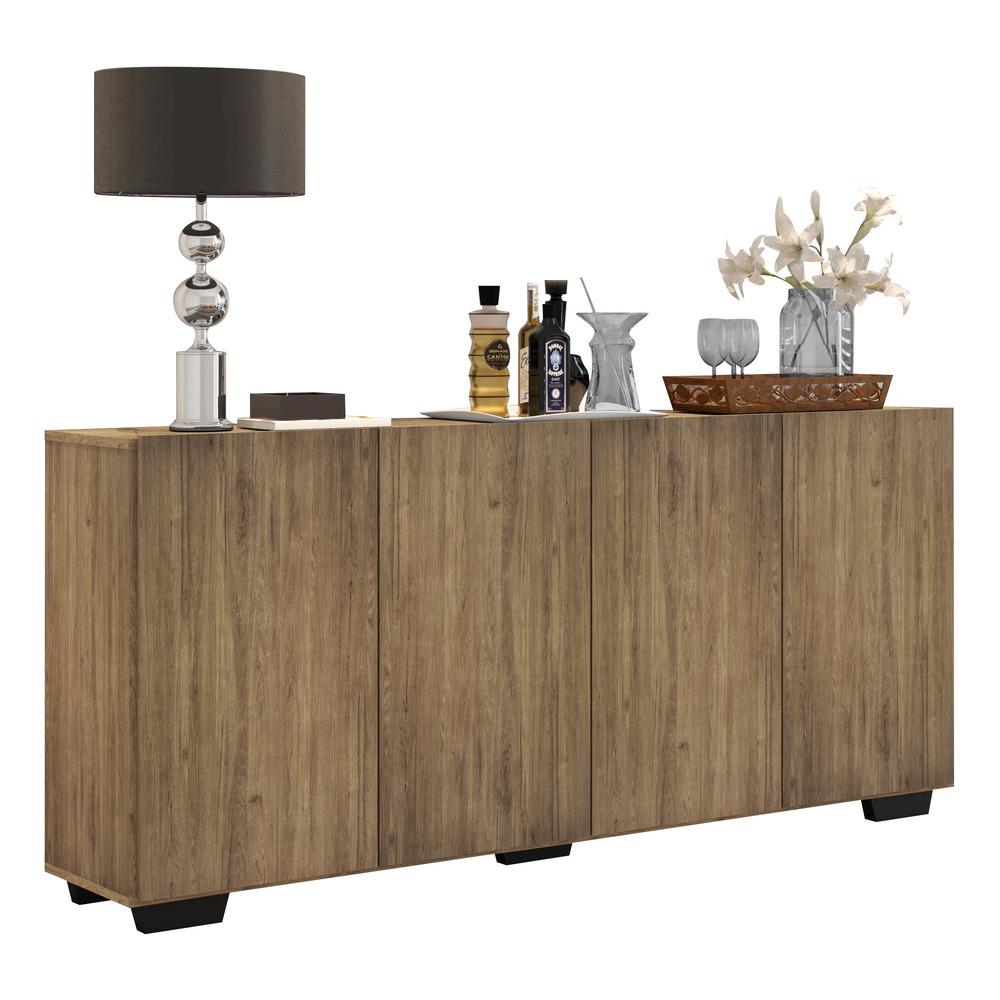 Aparador Buffet 4 Portas com Pés Quadrados Veneza Multimóveis V3557 Rustic/Preto