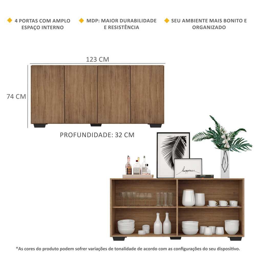 Aparador Buffet 4 Portas com Pés Quadrados Veneza Multimóveis V3557 Rustic/Preto