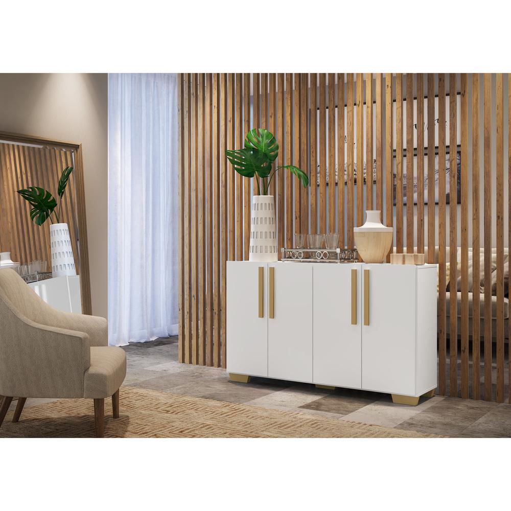 Aparador Buffet 4 Portas com Pés Quadrados Viena Multimóveis Branco/Natural