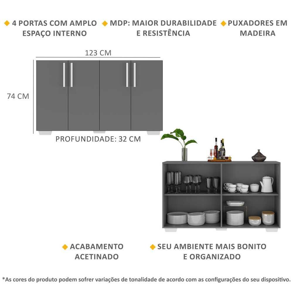 Aparador Buffet 4 Portas com Pés Quadrados Viena Multimóveis Grafite/Branco