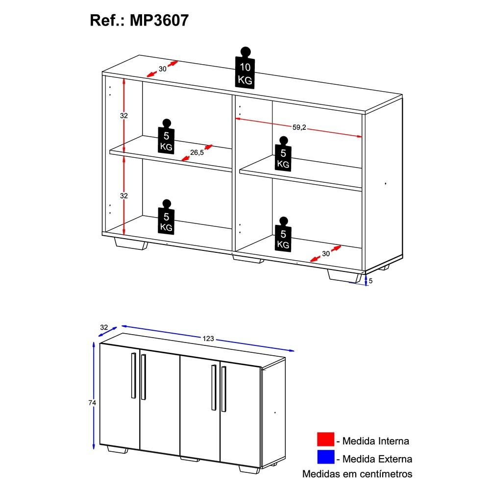 Aparador Buffet 4 Portas com Pés Quadrados Viena Multimóveis Preto/Branco