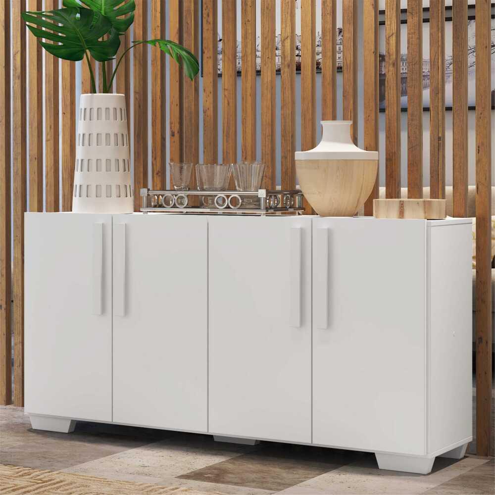 Aparador Buffet 4 Portas com Pés Quadrados Viena Multimóveis V3607 Branco