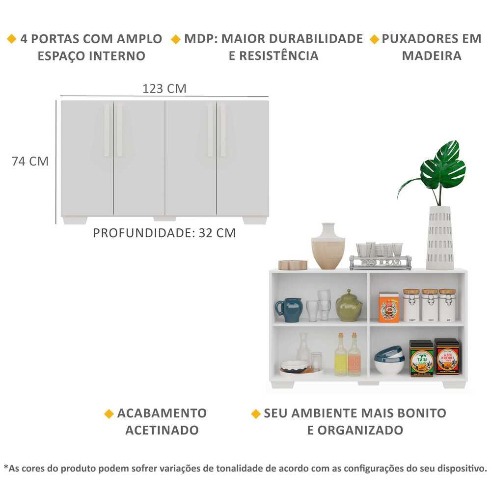Aparador Buffet 4 Portas com Pés Quadrados Viena Multimóveis V3607 Branco