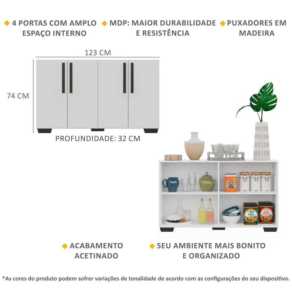 Aparador Buffet 4 Portas com Pés Quadrados Viena Multimóveis V3607 Branco/Preto