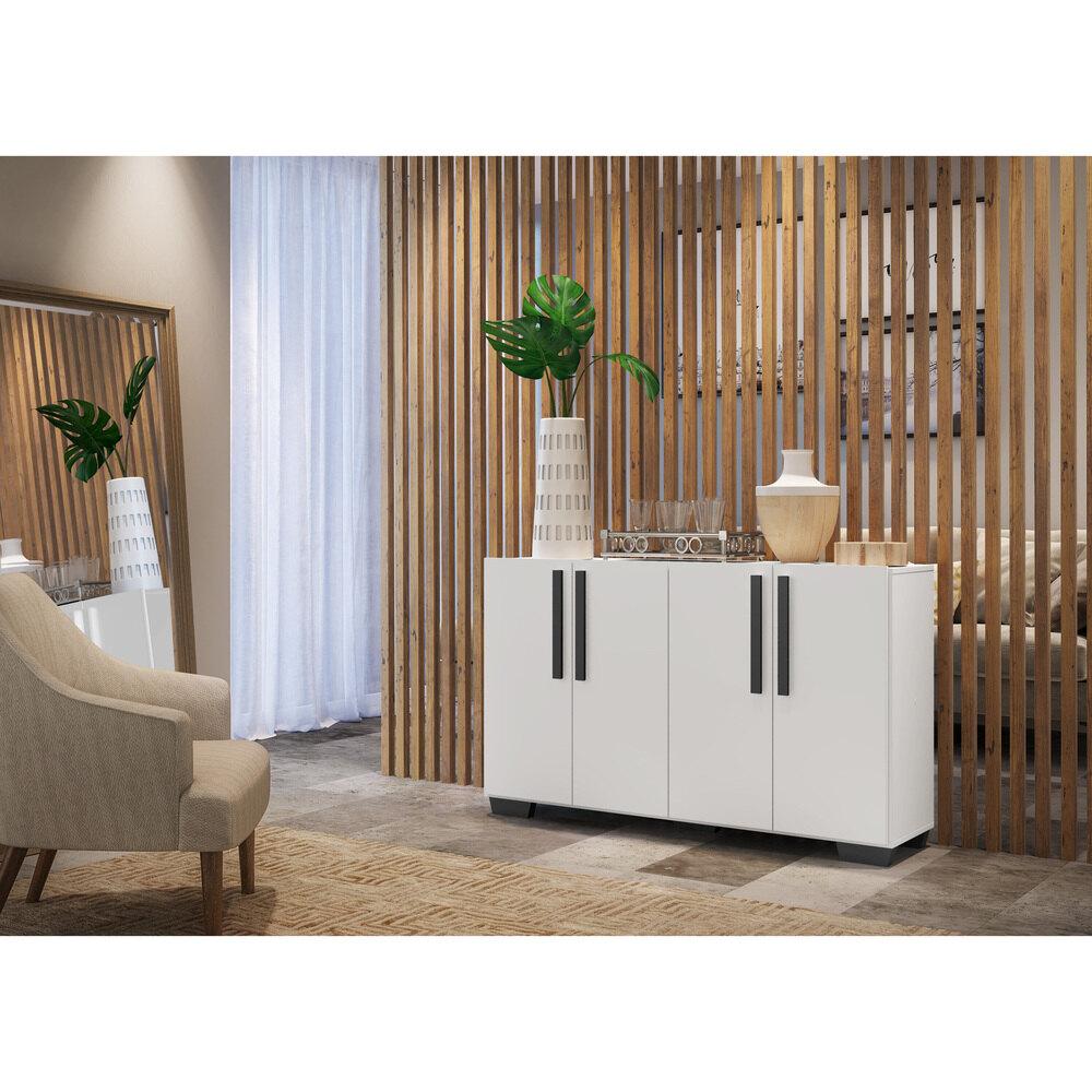 Aparador Buffet 4 Portas com Pés Quadrados Viena Multimóveis V3607 Branco/Preto