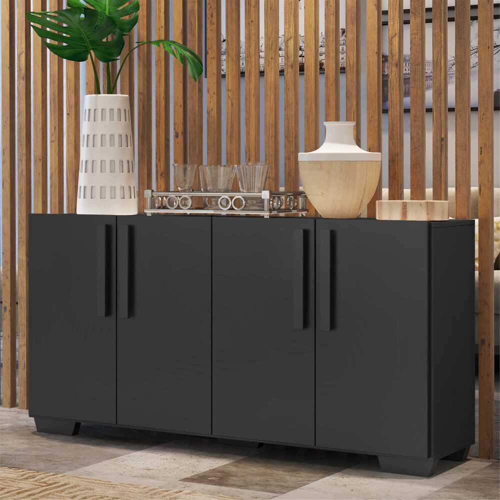 Aparador Buffet 4 Portas com Pés Quadrados Viena Multimóveis V3607 Preto