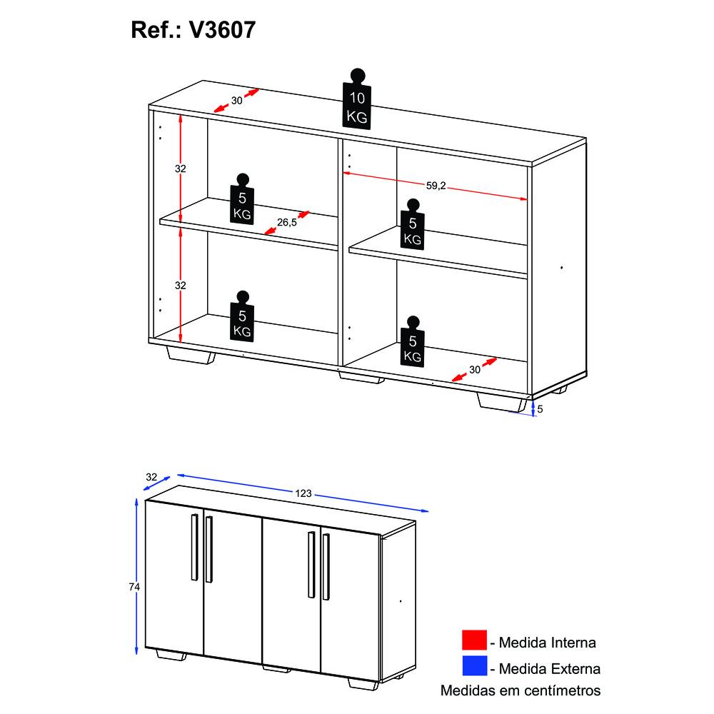 Aparador Buffet 4 Portas com Pés Quadrados Viena Multimóveis V3607 Preto