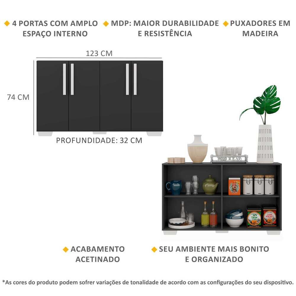 Aparador Buffet 4 Portas com Pés Quadrados Viena Multimóveis V3607 Preto/Branco