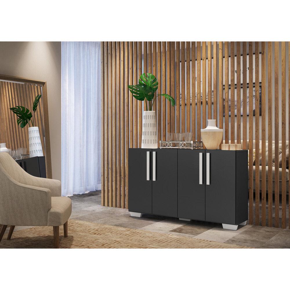 Aparador Buffet 4 Portas com Pés Quadrados Viena Multimóveis V3607 Preto/Branco