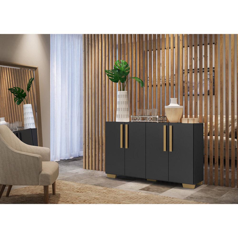 Aparador Buffet 4 Portas com Pés Quadrados Viena Multimóveis V3607 Preto/Natural