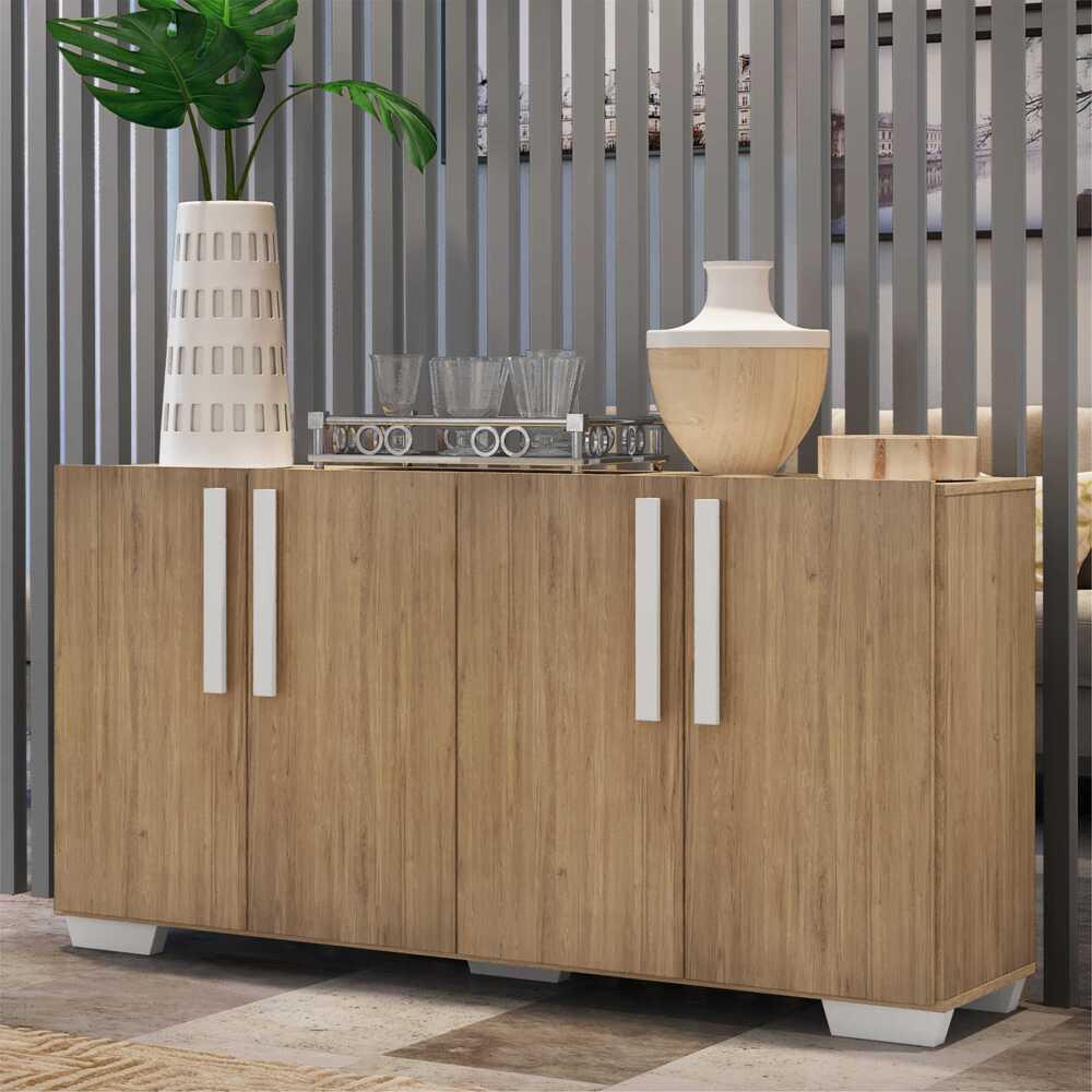Aparador Buffet 4 Portas com Pés Quadrados Viena Multimóveis V3607 Rustic/Branco