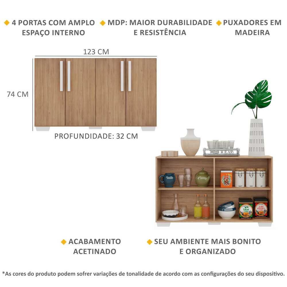 Aparador Buffet 4 Portas com Pés Quadrados Viena Multimóveis V3607 Rustic/Branco
