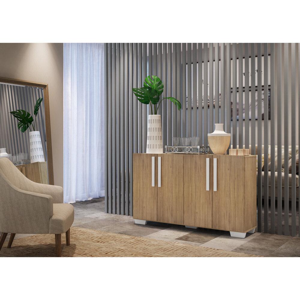 Aparador Buffet 4 Portas com Pés Quadrados Viena Multimóveis V3607 Rustic/Branco