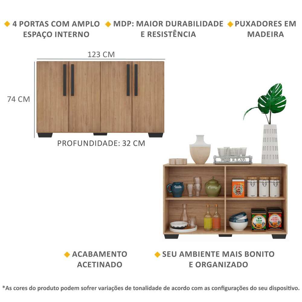 Aparador Buffet 4 Portas com Pés Quadrados Viena Multimóveis V3607 Rustic/Preto