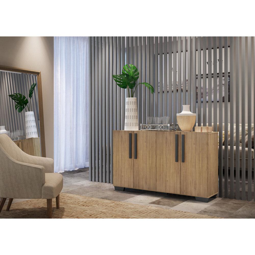 Aparador Buffet 4 Portas com Pés Quadrados Viena Multimóveis V3607 Rustic/Preto