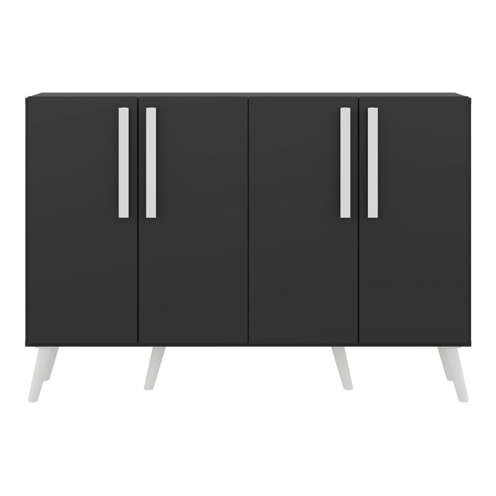 Aparador Buffet 4 Portas com Pés Retrô Viena Multimóveis Preto/Branco