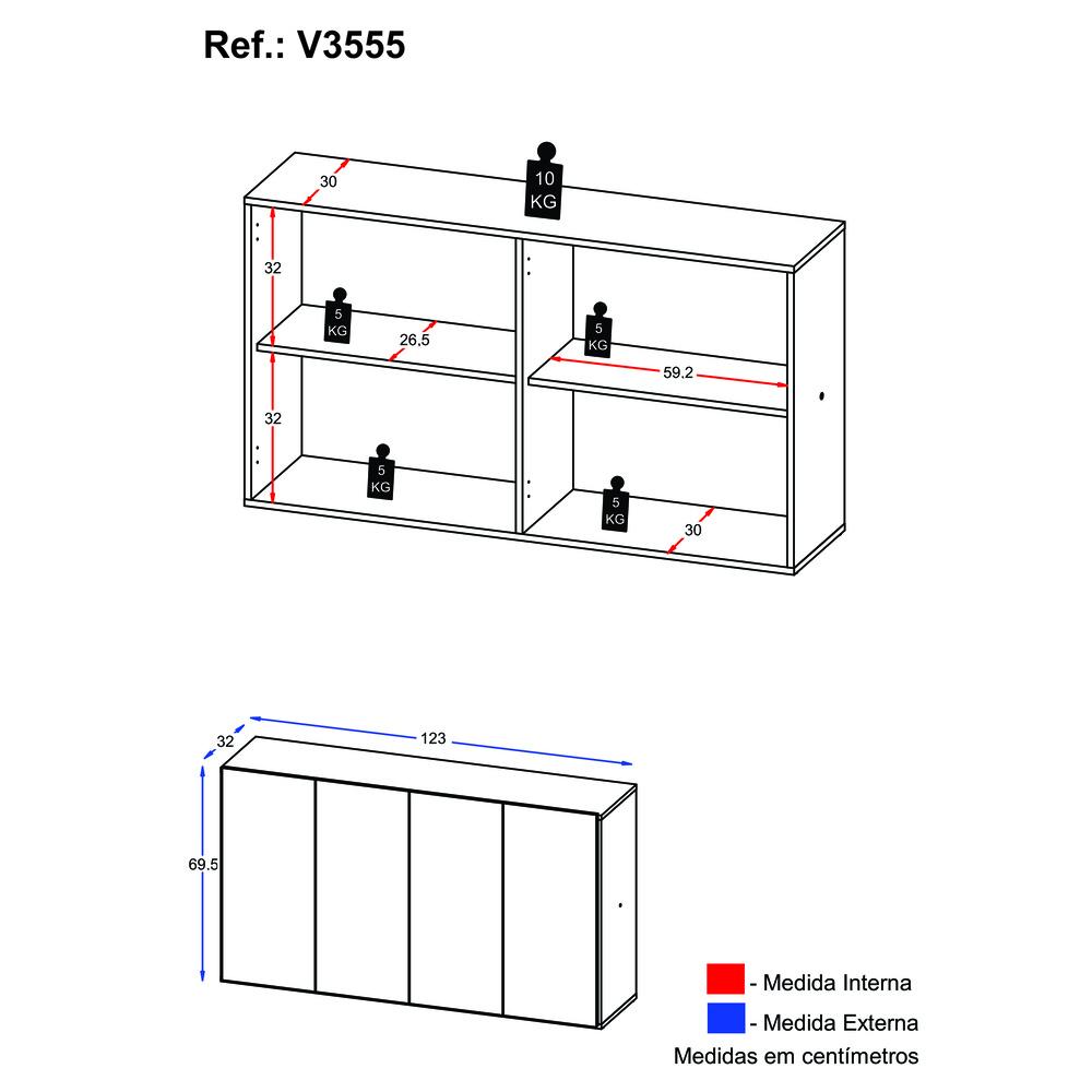 Aparador Buffet 4 portas Veneza Multimóveis V3555 Branco