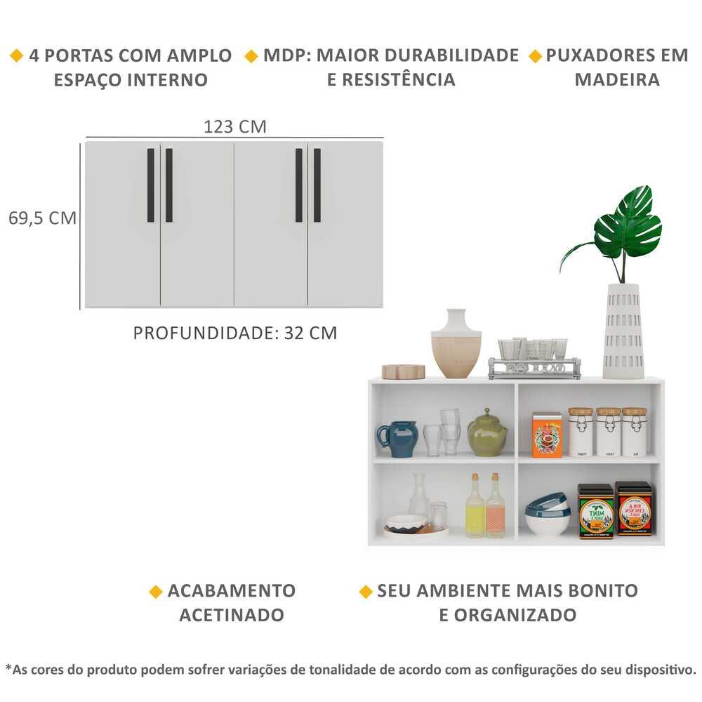 Aparador Buffet 4 portas Viena Multimóveis Branco/Preto