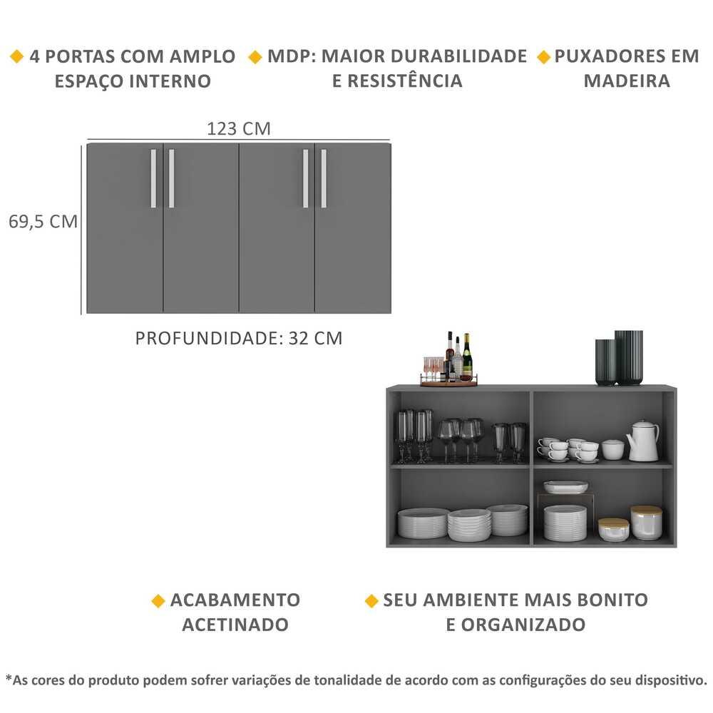 Aparador Buffet 4 portas Viena Multimóveis Grafite/Branco