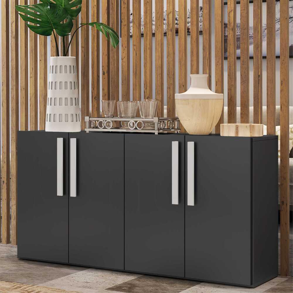 Aparador Buffet 4 portas Viena Multimóveis V3604 Preto/Branco