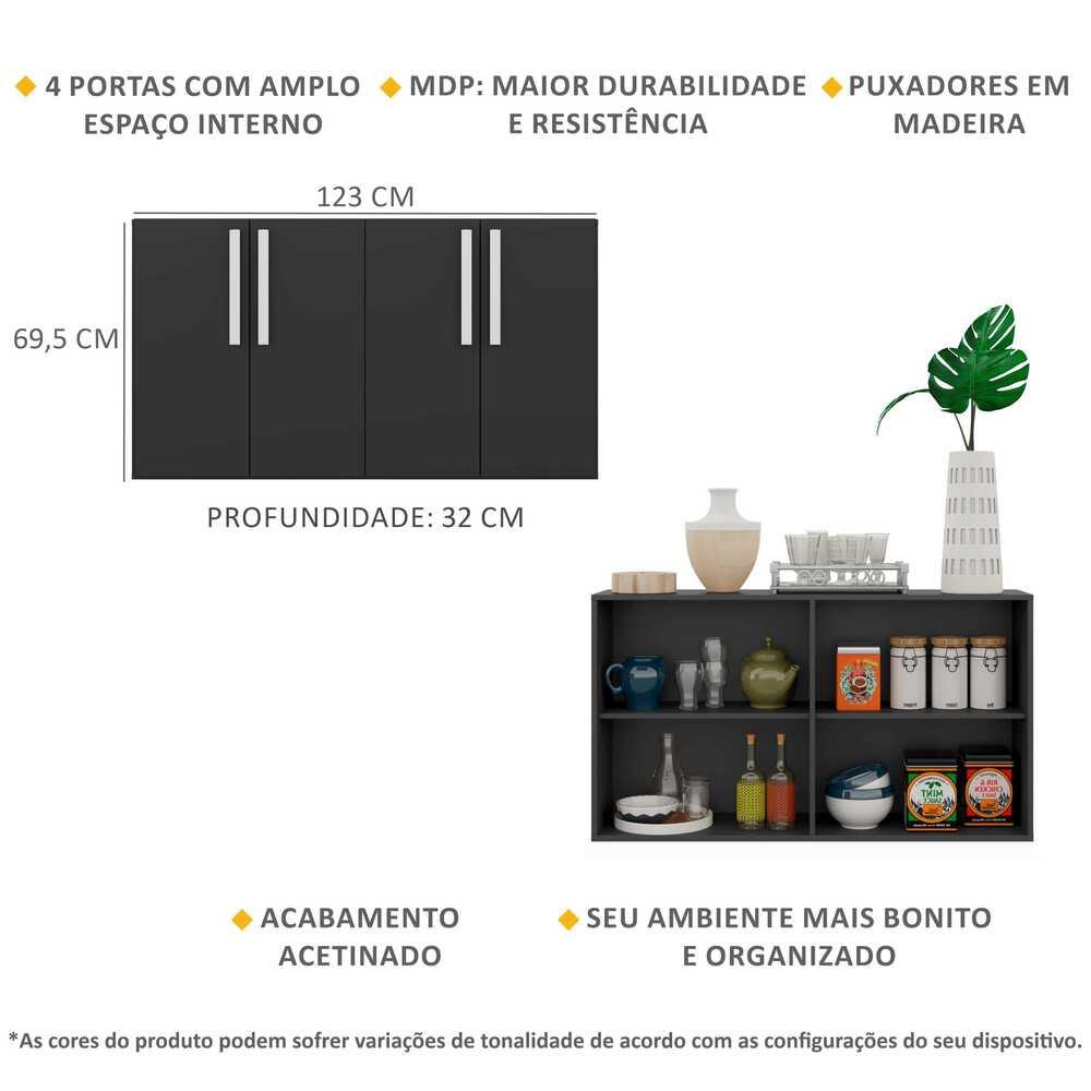 Aparador Buffet 4 portas Viena Multimóveis V3604 Preto/Branco