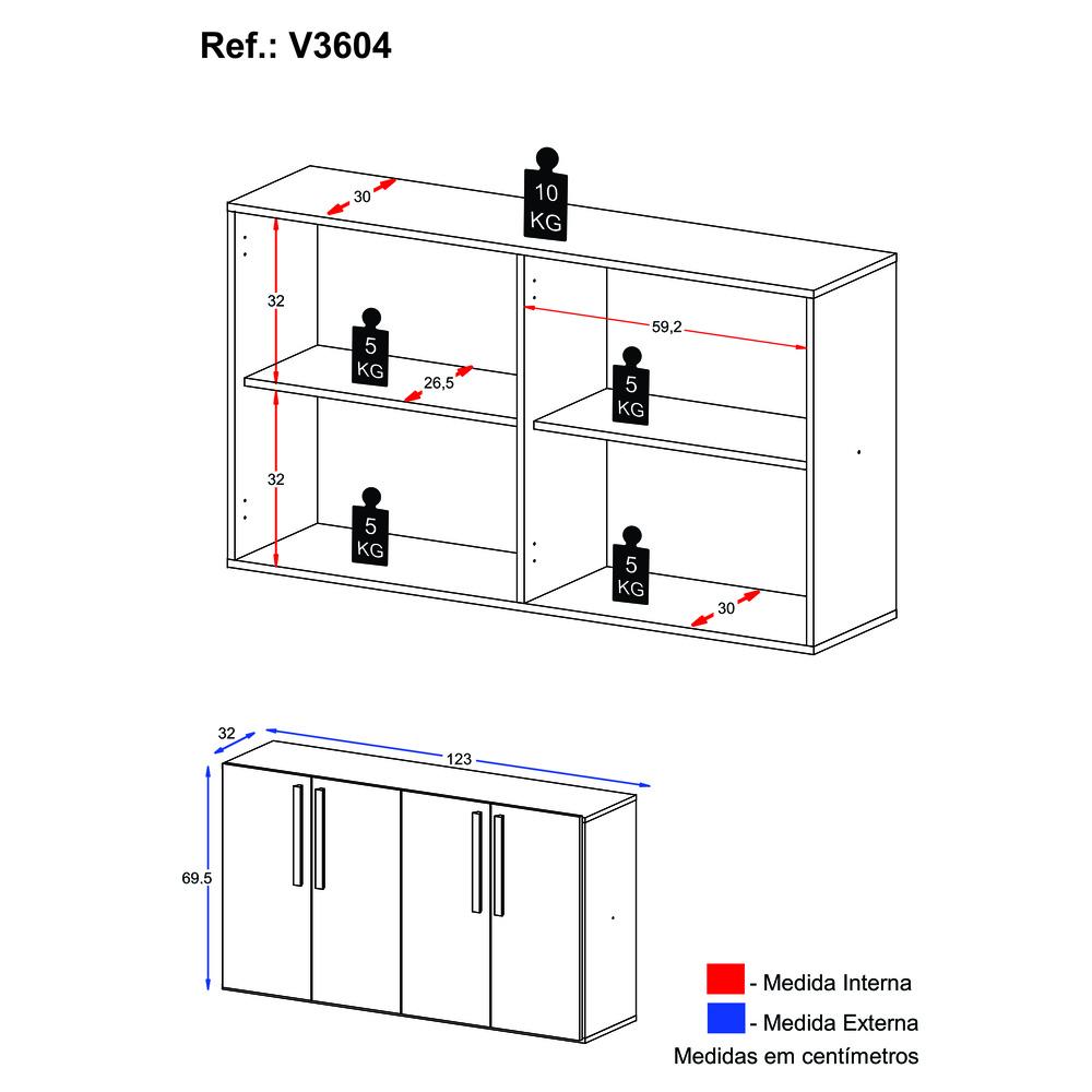 Aparador Buffet 4 portas Viena Multimóveis V3604 Preto/Branco