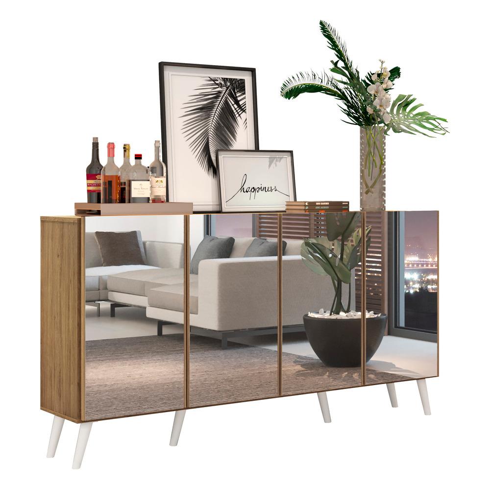 Aparador Buffet 4 portas c/ Espelho e Pés Retrô Vegas Multimóveis Rustic/Branco