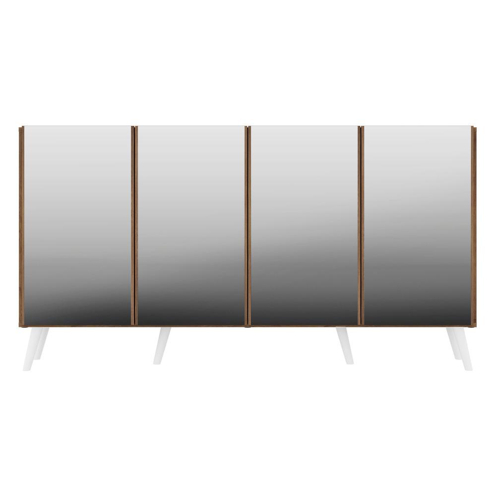 Aparador Buffet 4 portas c/ Espelho e Pés Retrô Vegas Multimóveis Rustic/Branco