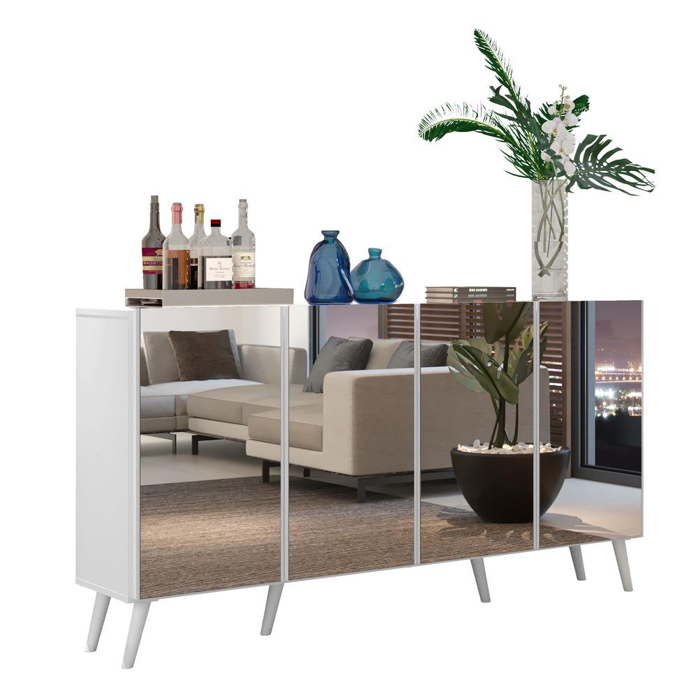 Aparador Buffet 4 portas com Espelho Retrô Vegas Multimóveis V3559 Branco