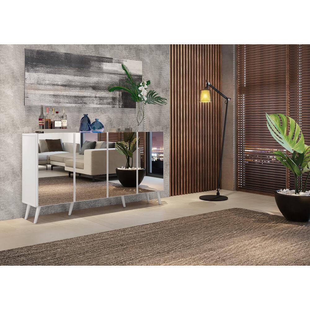 Aparador Buffet 4 portas com Espelho Retrô Vegas Multimóveis V3559 Branco