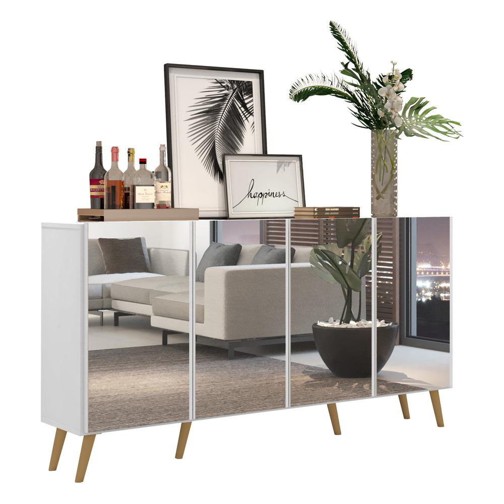 Aparador Buffet 4 portas com Espelho Retrô Vegas Multimóveis V3559 Branco/Natural