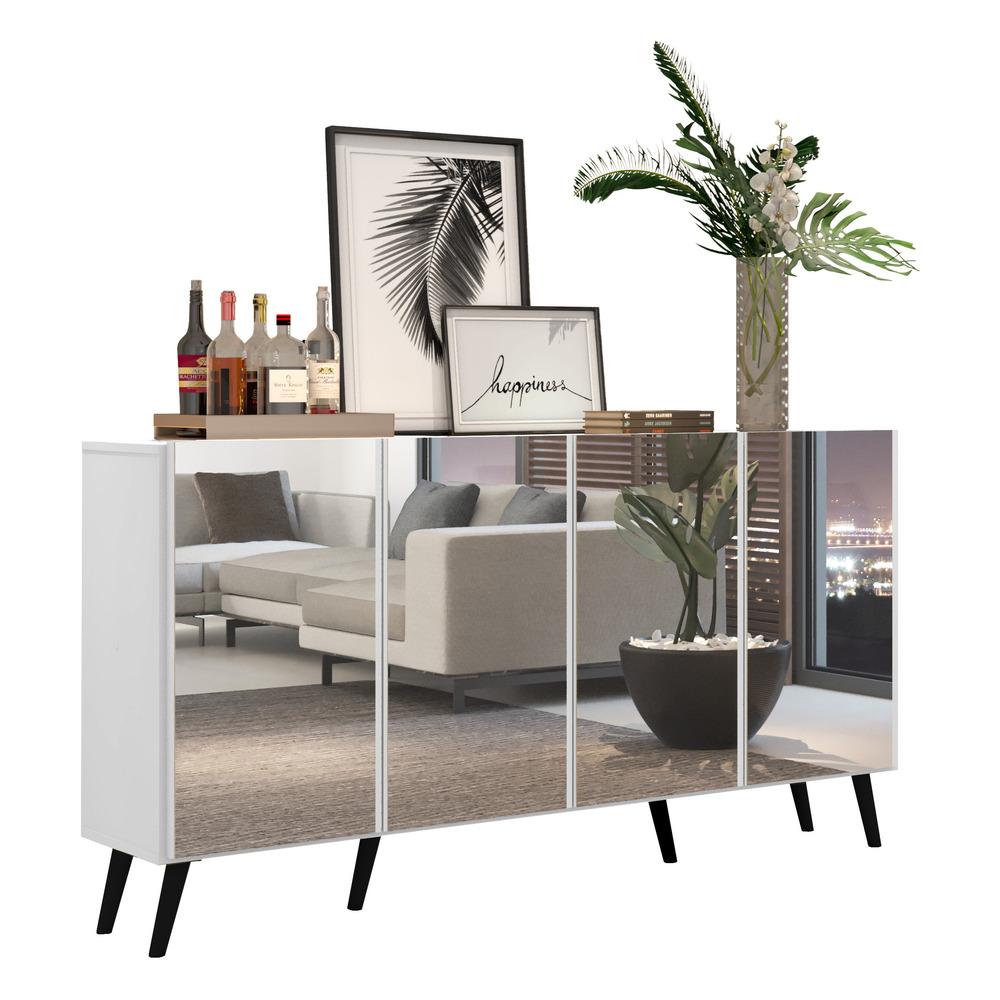 Aparador Buffet 4 portas com Espelho Retrô Vegas Multimóveis V3559 Branco/Preto