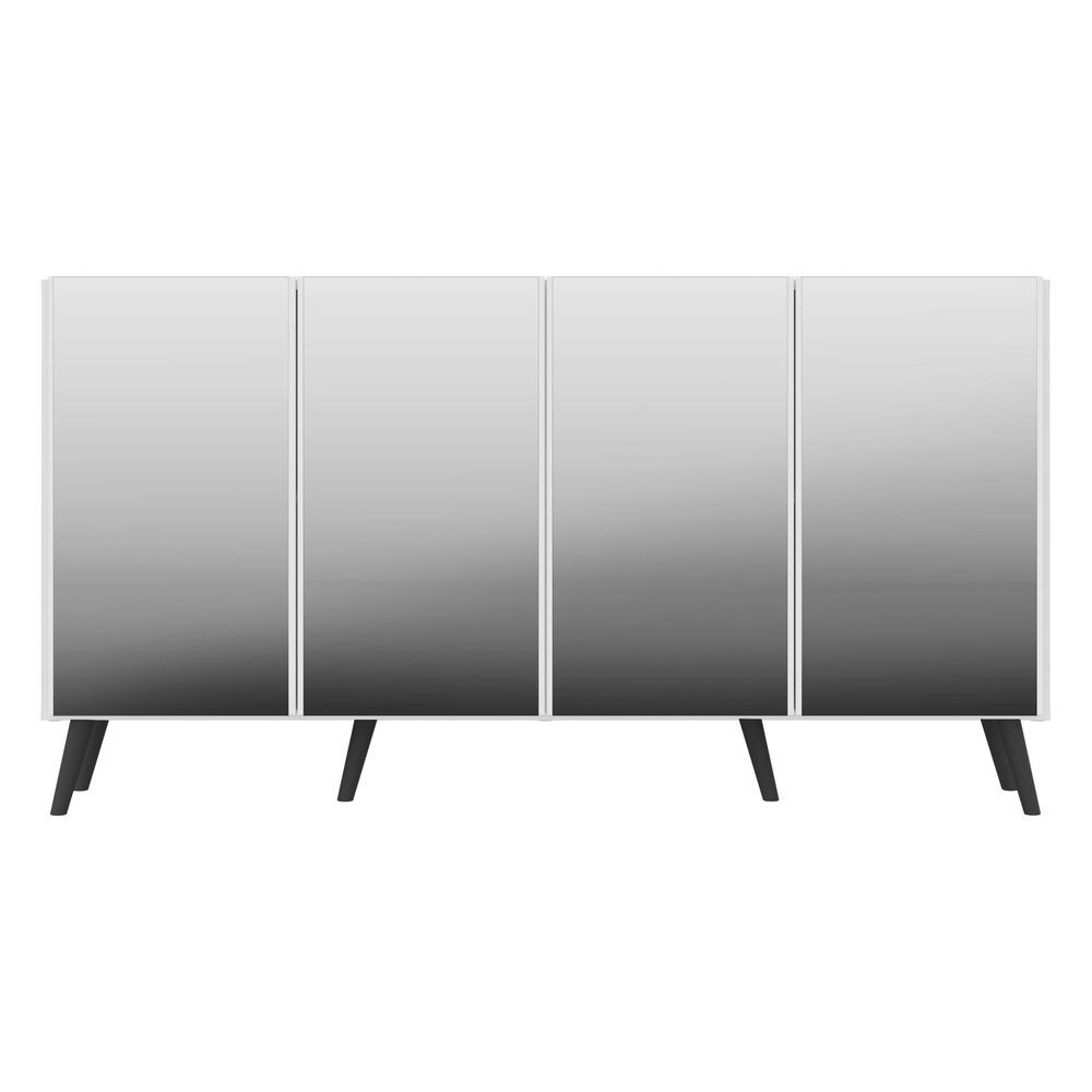 Aparador Buffet 4 portas com Espelho Retrô Vegas Multimóveis V3559 Branco/Preto