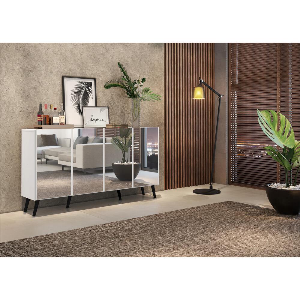 Aparador Buffet 4 portas com Espelho Retrô Vegas Multimóveis V3559 Branco/Preto