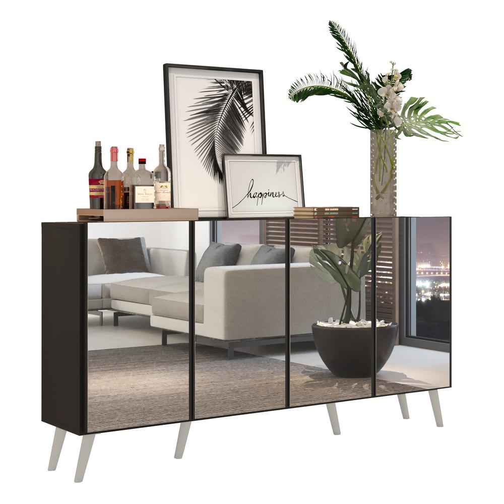 Aparador Buffet 4 portas com Espelho Retrô Vegas Multimóveis V3559 Preto/Branco