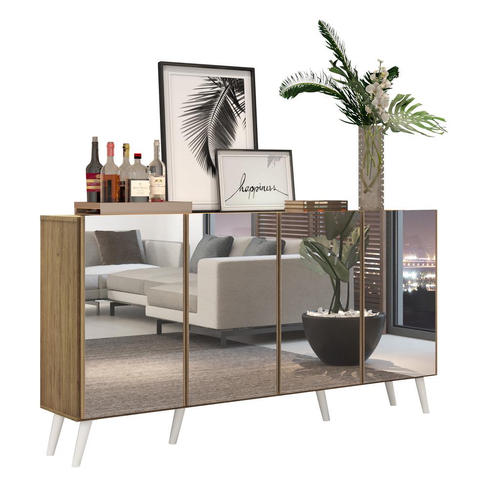 Aparador Buffet 4 portas com Espelho Retrô Vegas Multimóveis V3559 Rustic/Branco