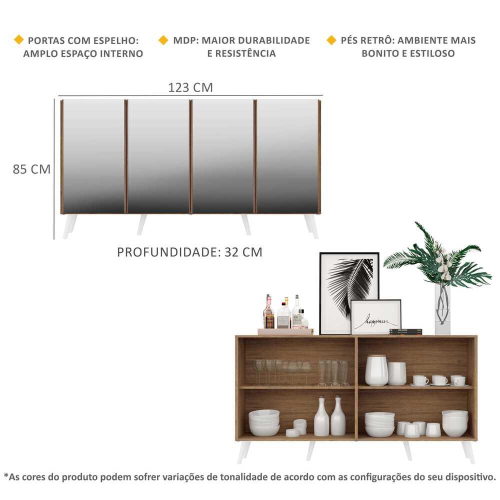 Aparador Buffet 4 portas com Espelho Retrô Vegas Multimóveis V3559 Rustic/Branco