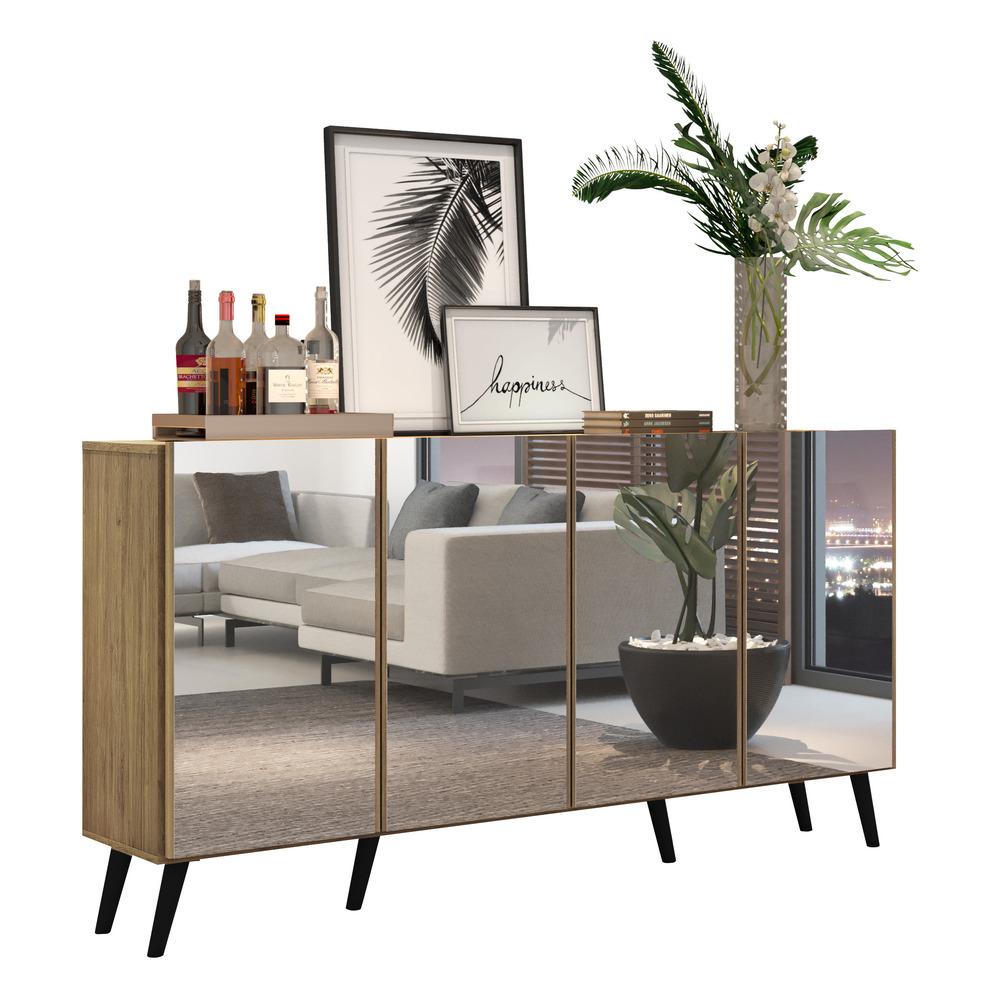 Aparador Buffet 4 portas com Espelho Retrô Vegas Multimóveis V3559 Rustic/Preto