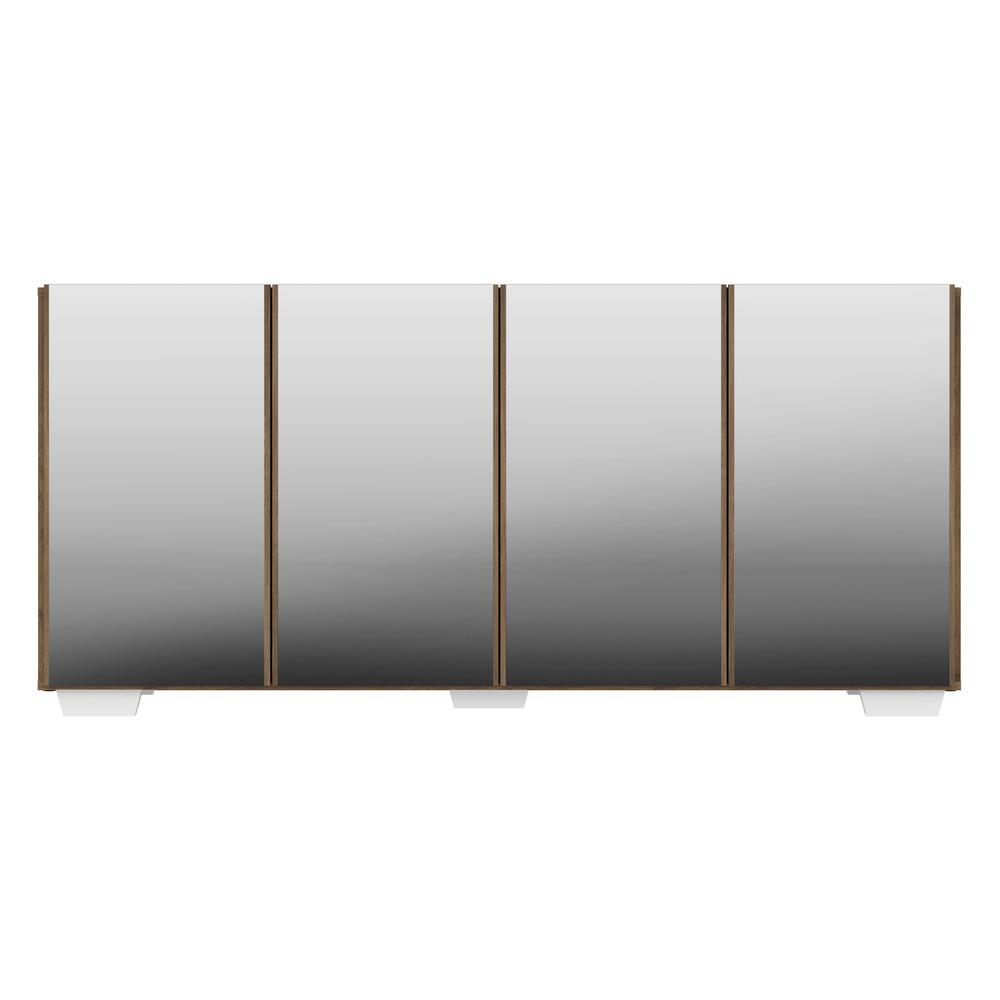 Aparador Buffet 4 portas com Espelho e Pés Quadrados Vegas Multimóveis V3560 Rustic/Branco