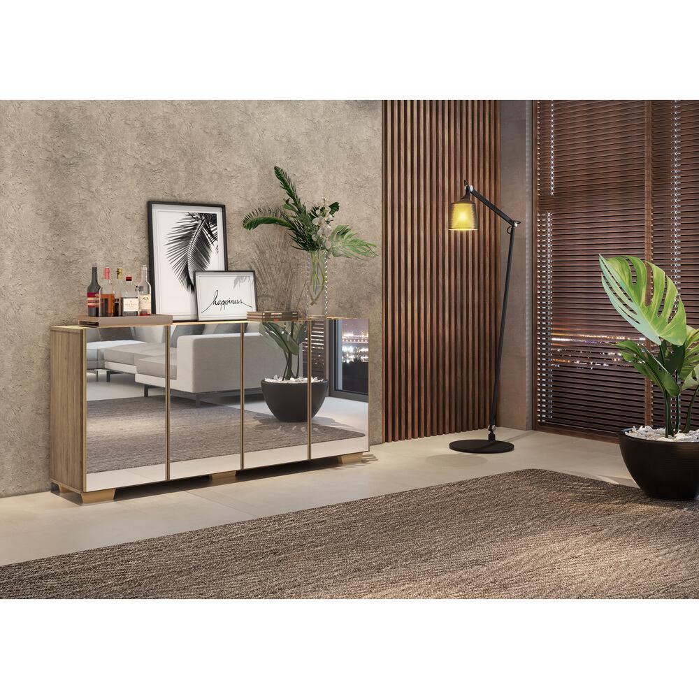 Aparador Buffet 4 portas com Espelho e Pés Quadrados Vegas Multimóveis V3560 Rustic/Natural