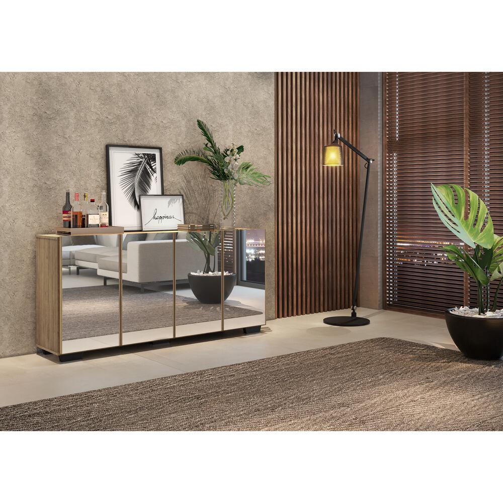 Aparador Buffet 4 portas com Espelho e Pés Quadrados Vegas Multimóveis V3560 Rustic/Preto