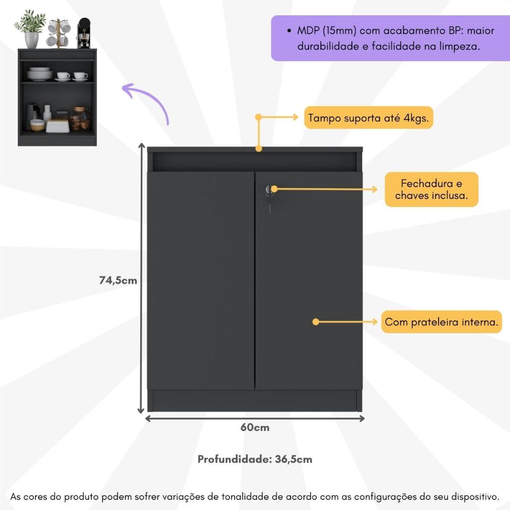 Aparador Buffet 60cm 2 Portas com Chave Multimóveis CR50099 Preto