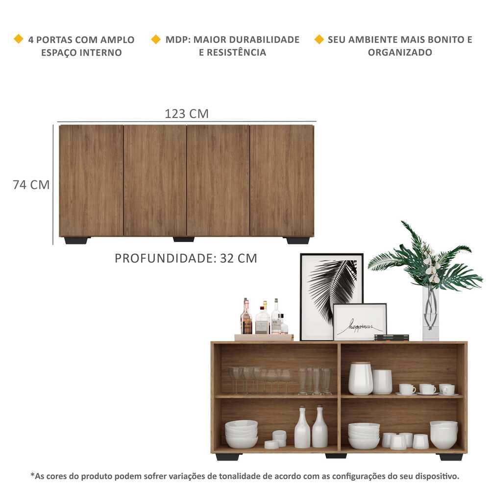 Aparador Buffet Multimóveis Veneza 4 Portas FG3557 Rustic/Preto