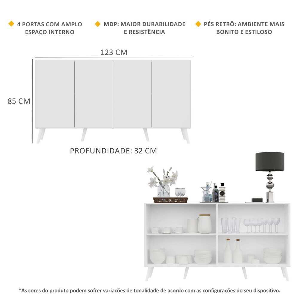 Aparador Buffet Retrô Multimóveis Veneza 4 Portas FG3556 Branco