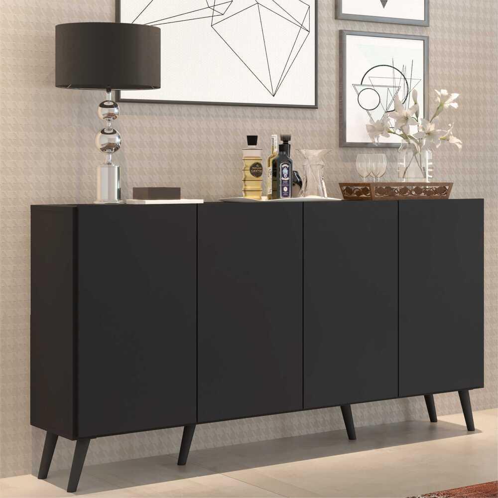 Aparador Buffet Retrô Multimóveis Veneza 4 Portas FG3556 Preto