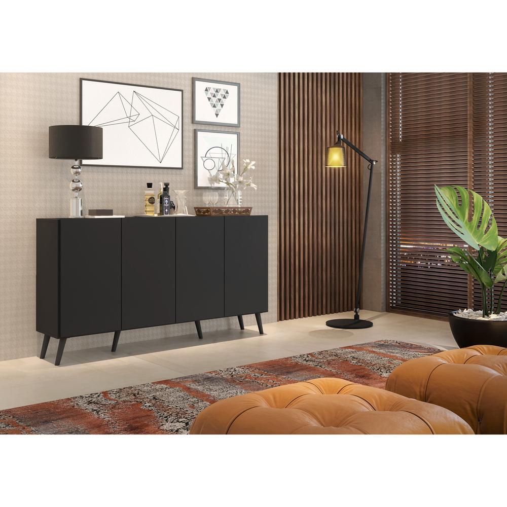 Aparador Buffet Retrô Multimóveis Veneza 4 Portas FG3556 Preto