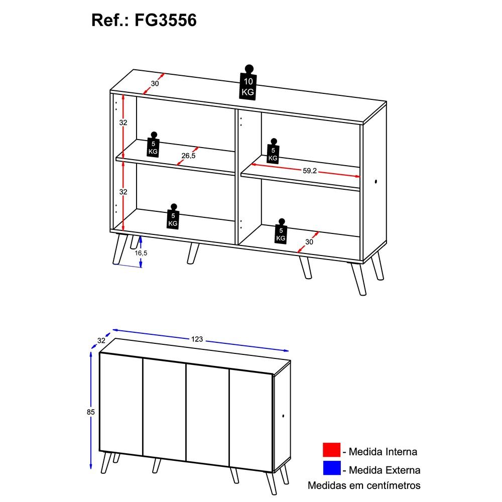 Aparador Buffet Retrô Multimóveis Veneza 4 Portas FG3556 Preto/Natural